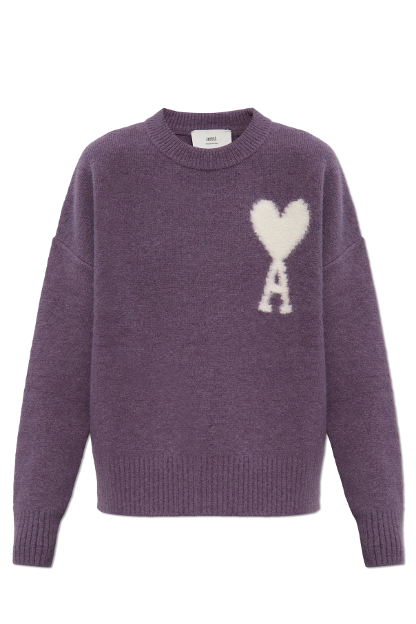 Purple Wool Sweater with Logo Ami Alexandre Mattiussi Vitkac Australia